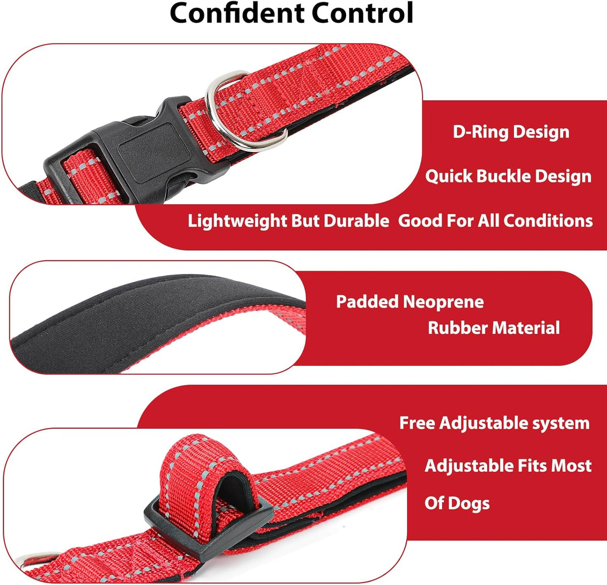 Reflective Dog Collar Padded with Soft Neoprene Breathable Quick Release Basic Dog Collars for