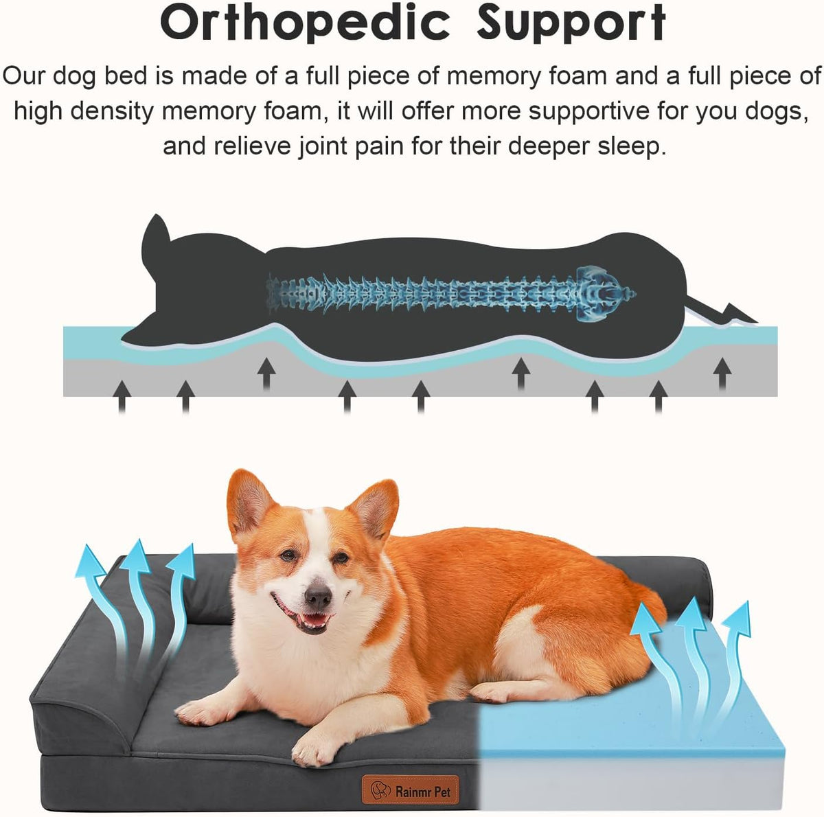 Upgraded Large Dog Bed, 3" Memory Foam with Waterproof Liner, Chew Resistant Microsuede Cover