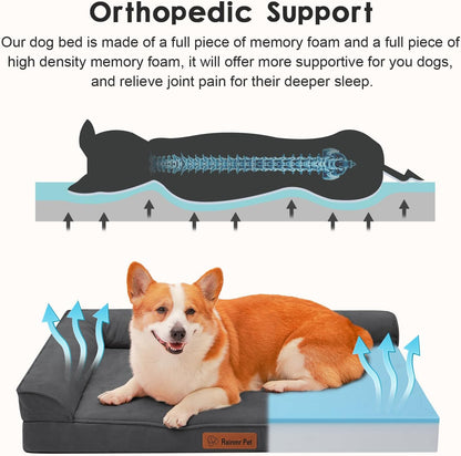 Upgraded Large Dog Bed, 3" Memory Foam with Waterproof Liner, Chew Resistant Microsuede Cover
