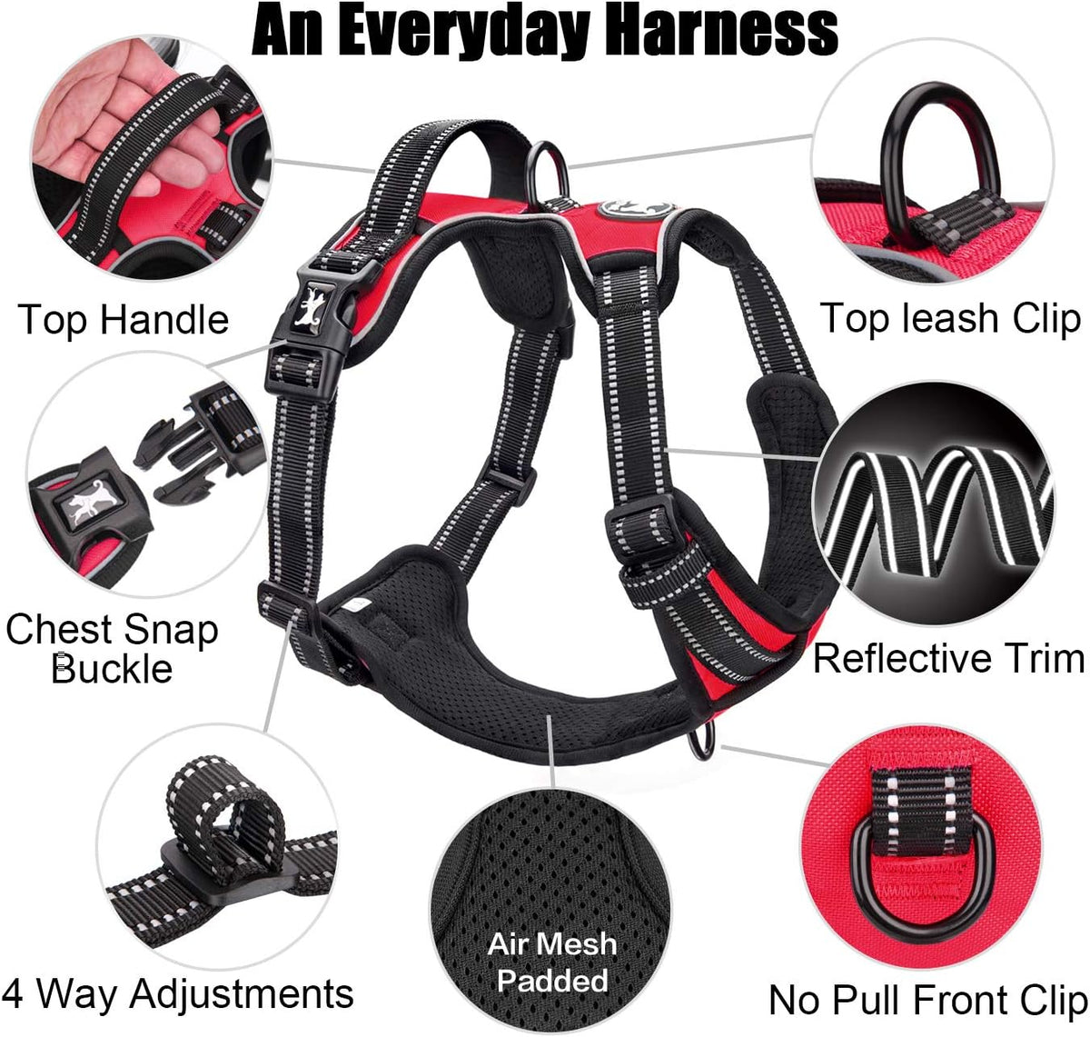 PoyPet No Pull Dog Harness, Reflective Comfortable Vest Harness with Front & Back 2 Leash