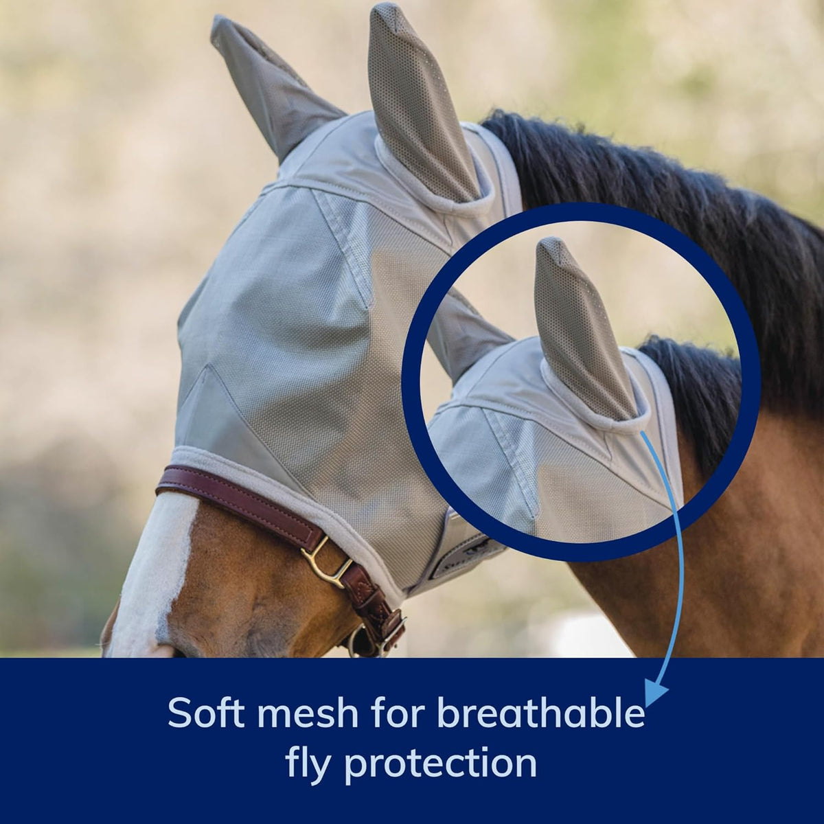SmartEquine Fly Mask with UV Protection, Ears, and Mesh | Wide Secure Closure | UV Fly Mask for