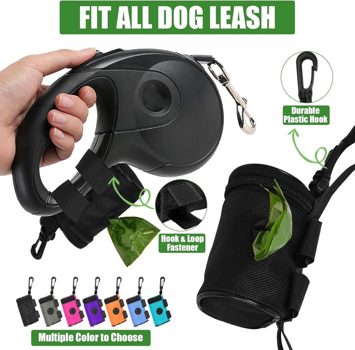 Dog Poop Bag Holder for Leash Attachment - Waste Bag Dispenser for Leash - Fits Any Dog Leash