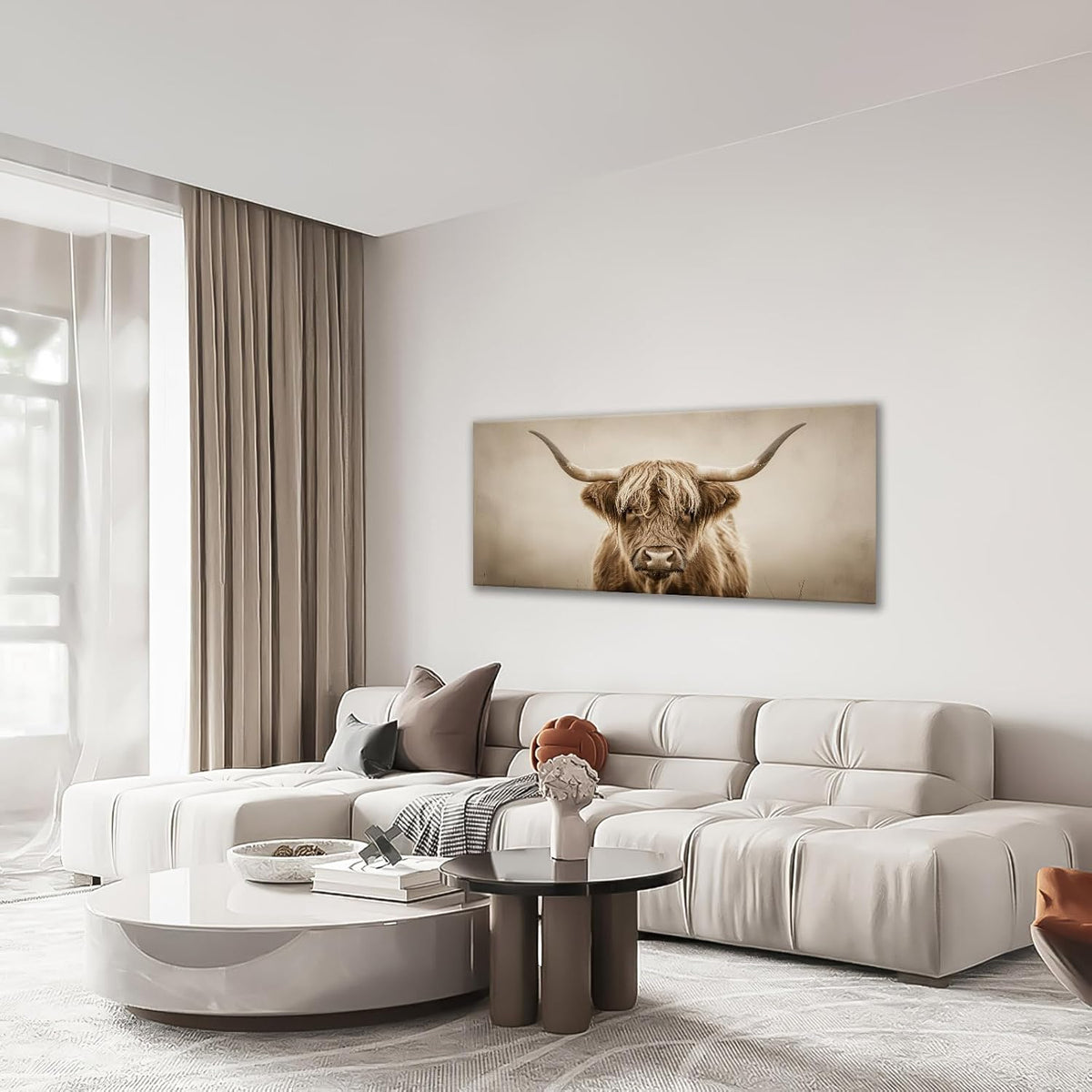 Large Highland Cow Wall Art Farmhouse Country Extra Canvas Living Room Oversize Western Cattle Wall
