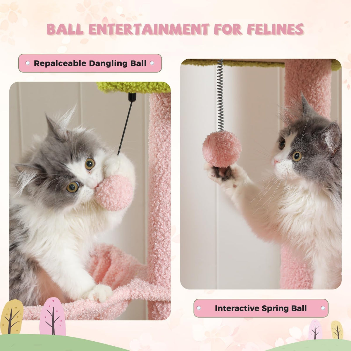 PAWZ Road Pink Cat Tree, Floor to Ceiling Cat Tower with Adjustable Height(85-112 Inches), 7 Tiers