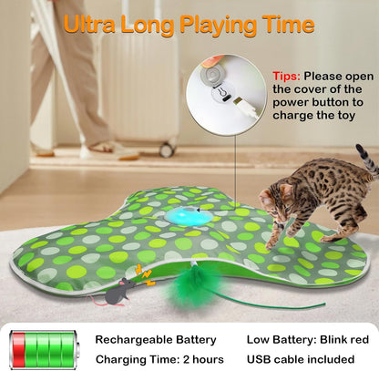 Interactive Cat Toys Rechargeable,Moving Concealed Feathers,Real Mouse Squeaky,Touch Activated Cat