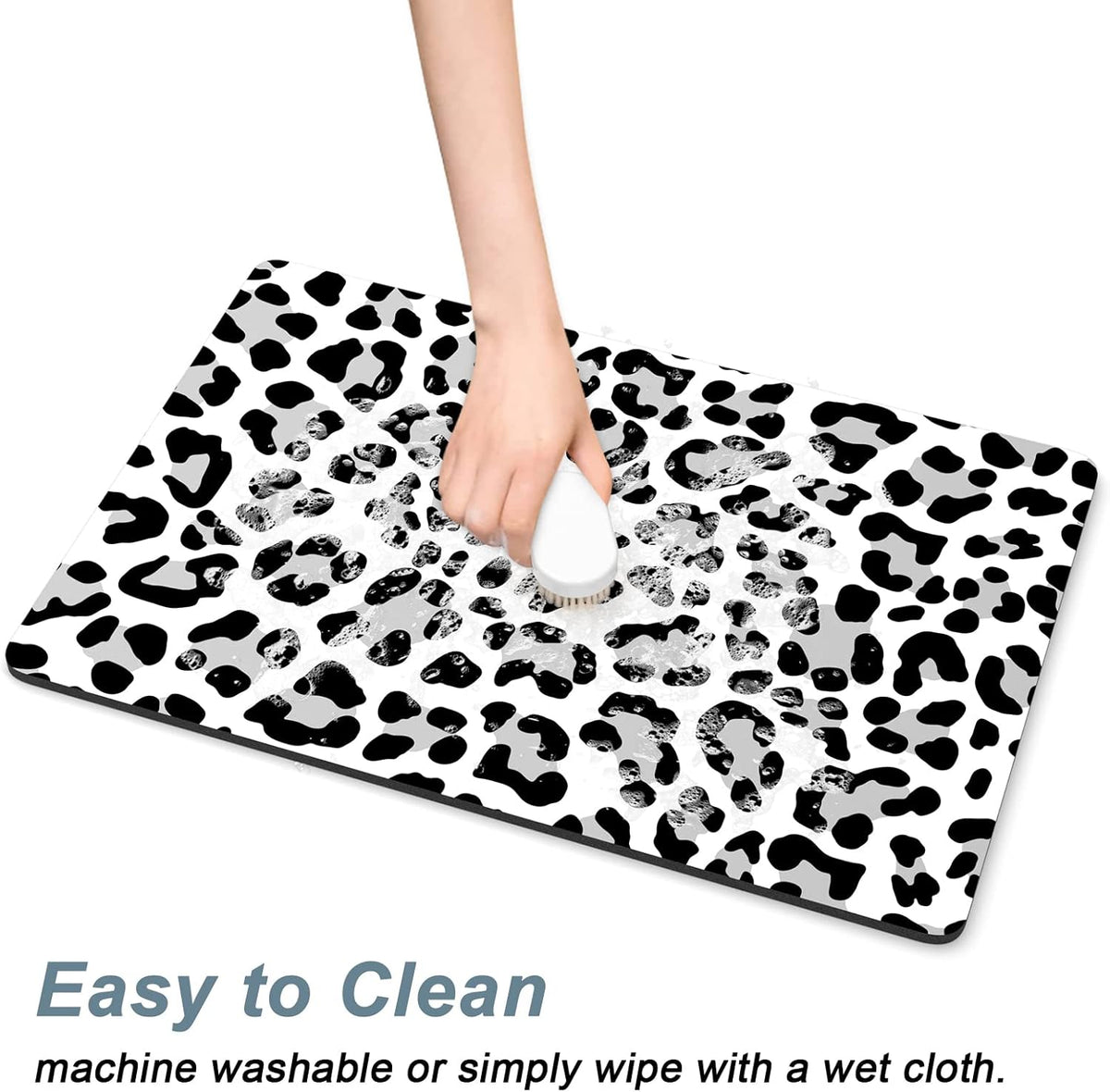 Rnivvi Dog Food Mat, 16" x 24" Leopard Absorbent Dog Cat Bowl Mat for Food and Water, Cute