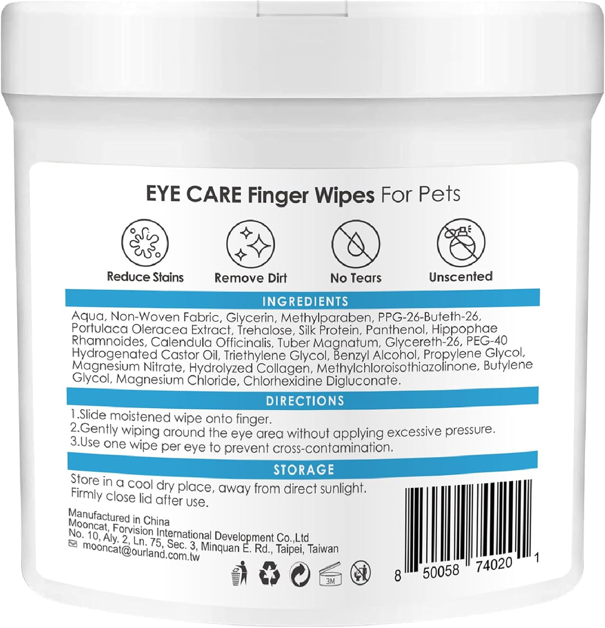 Mooncat Pet Eye Wipes for Dogs & Cats - Gentle Finger Cot Design for Easy Cleaning Tear Stains &