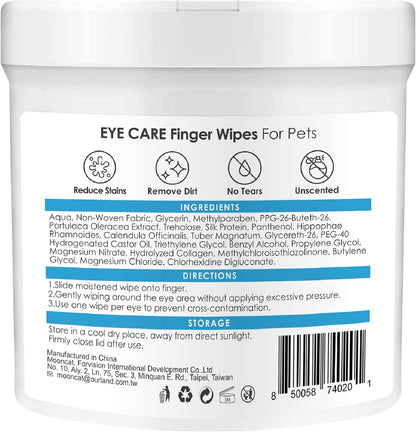 Mooncat Pet Eye Wipes for Dogs & Cats - Gentle Finger Cot Design for Easy Cleaning Tear Stains &