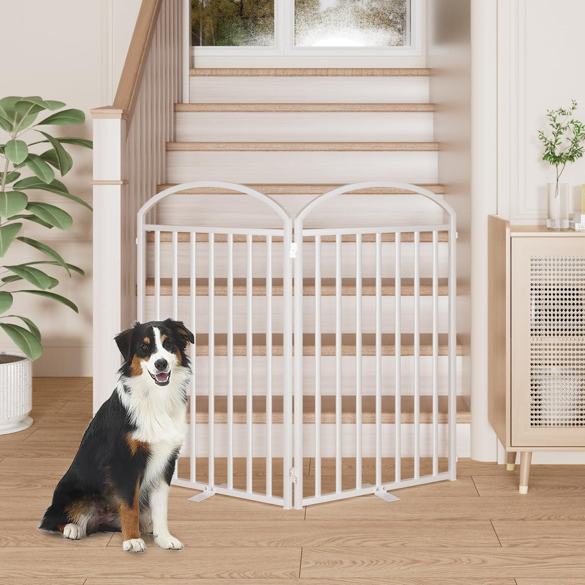 2 Panles Full Matel Freestanding Dog Gates with Door, 48"Extra Wide 36"Tall Free Standing Dog Pet