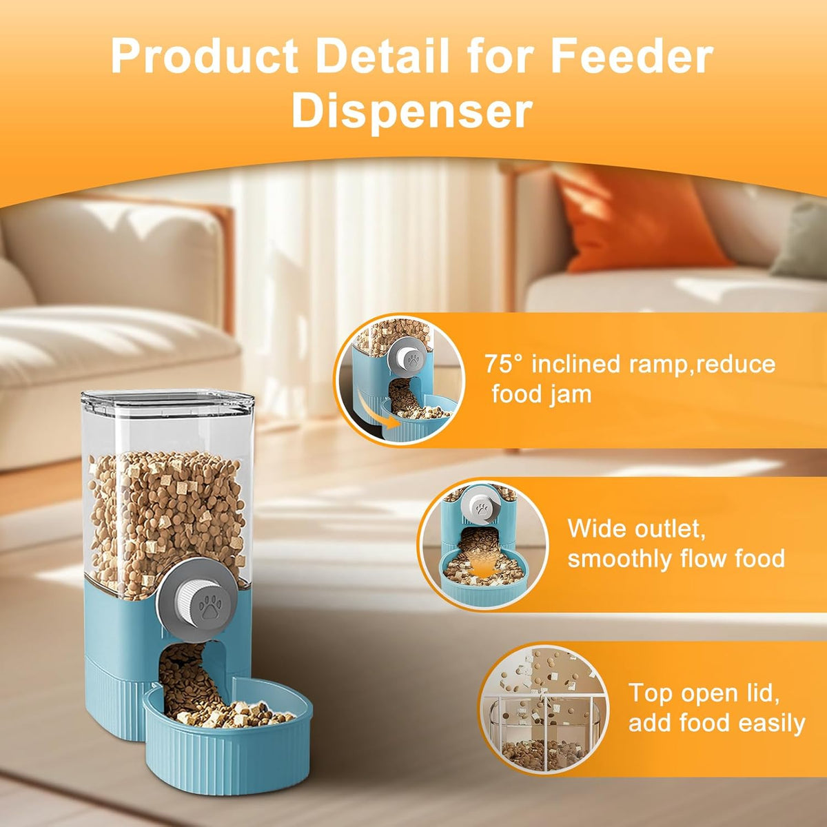 Auto Gravity Food Dispenser for Cage Hanging, 41OZ Capacity Hanging Automatic Pet Cage Feeder, Food