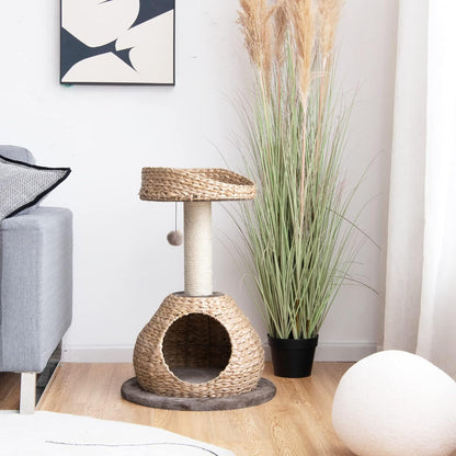 Tangkula Modern Cat Tree, Small Cat Tower with Natural Sisal Scratching Post, Hand-Made Wicker Cat