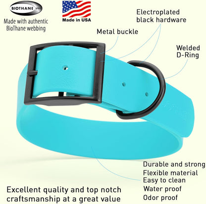 Dogline Biothane Waterproof Dog Collar Strong Coated Nylon Webbing with Black Hardware Odor- Proof