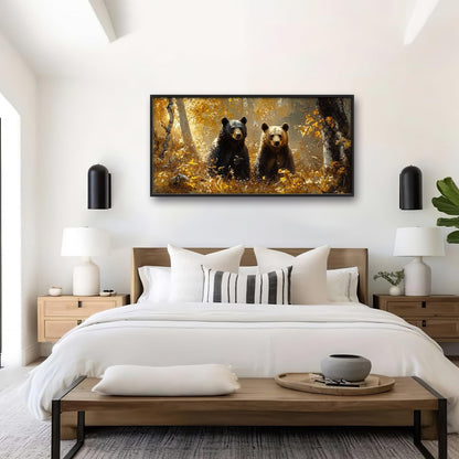 Large Forest Bear Wall Art for Living Room, Black Bear Autumn Canvas Oversized Wall Decor, Wildlife
