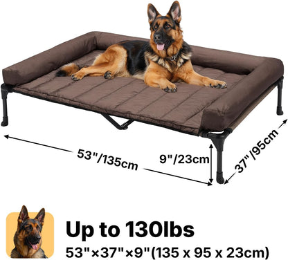 Veehoo Cooling Elevated Dog Bed Add Removable Waterproof Bolster Cushion Mat, Raised Pet Cot with