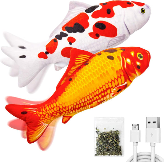 TOOGE 2 Pack 9" Floppy Fish Cat Toys with SilverVine and Catnip for Indoor Cats for Small Dogs