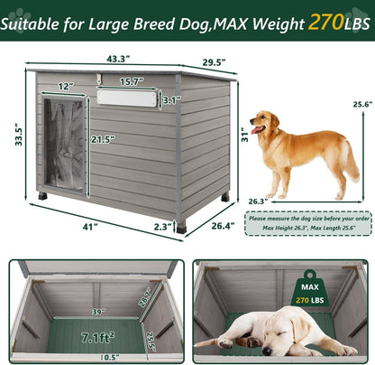 43.3" L Dog House Outdoor for Large Breeds Dogs Anti Chewing Iron Frames Dog Kennel Wooden Pet