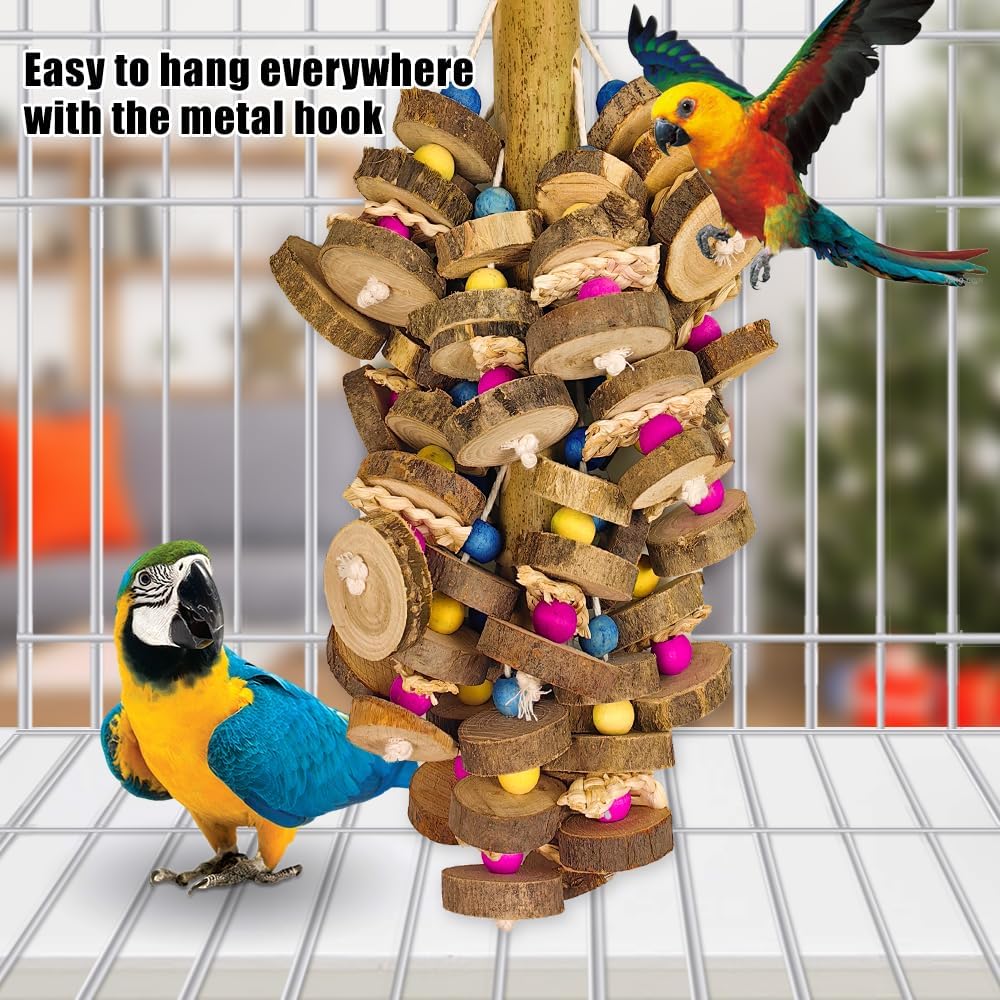 Extra Large Bird Parrot Toys- 19.7 inch Multicolored Natural Wooden Block Parrot Chewing Toy