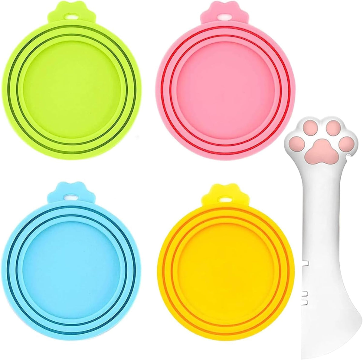Food Can Spoon & Lids, One Multi-Functional Opener Spatula, 4 PCS BPA Free Silicone Universal Can