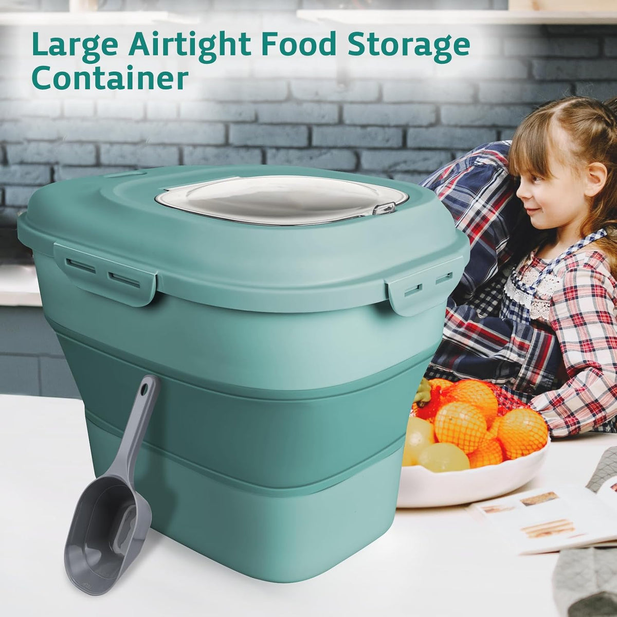 Rice Storage Bin Cereal Containers, 13-50lb Collapsible Rice Container Dispenser with Transparent
