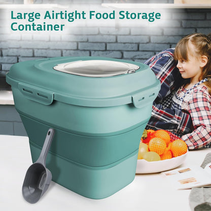 Rice Storage Bin Cereal Containers, 13-50lb Collapsible Rice Container Dispenser with Transparent