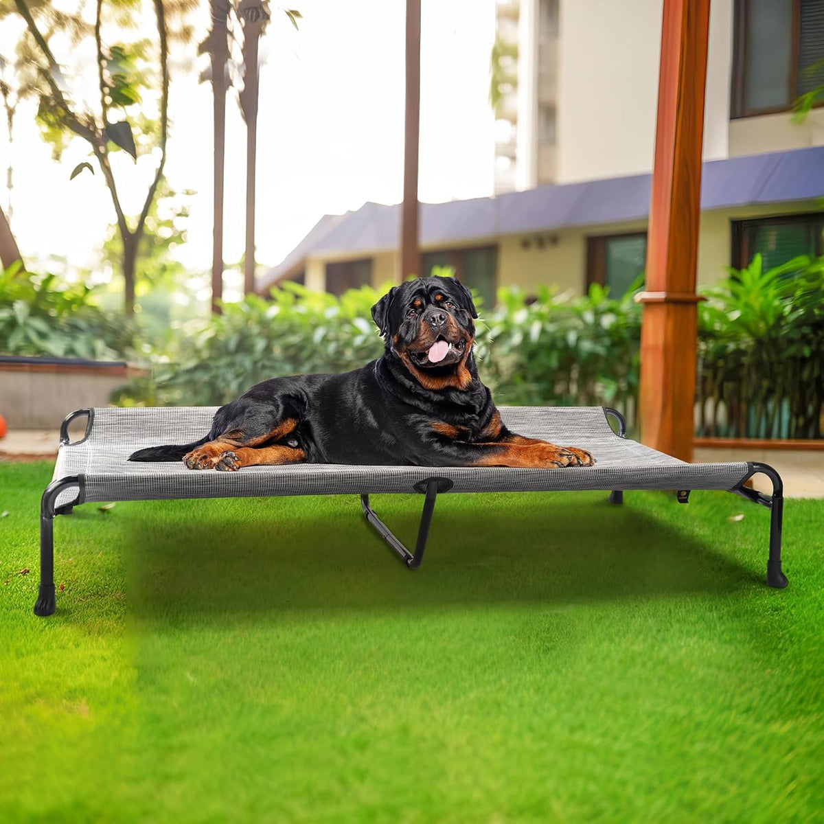 Veehoo Cooling Elevated Dog Bed, Raised Dog Beds for Large Dogs, Outdoor Dog Bed with Guardrail
