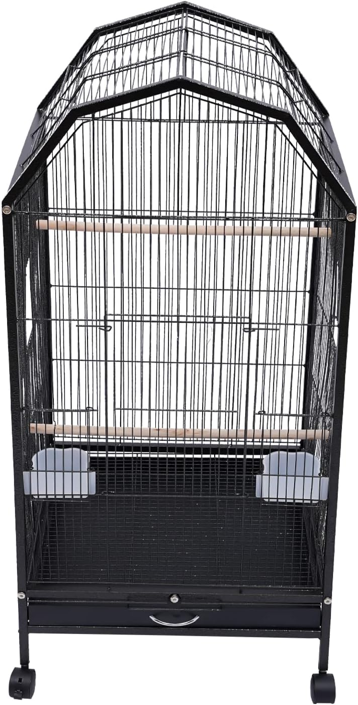 40-Inch Wrought Iron Bird Cage with Open-Top and Rolling Stand, Movable Parrot Cage Pet Bird Flight