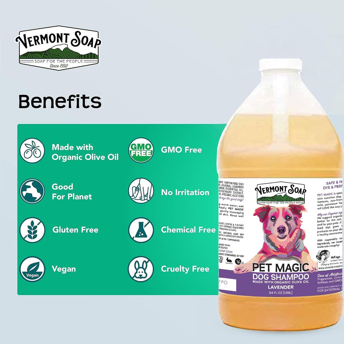 VERMONT SOAP Organics Pet Shampoo - Infused with Organic & Natural Olive Oil, Coconut & Aloe Vera