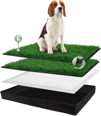 Dog Grass Pad with Foldable Dog Litter Box, Large Liner Base (33”×23”) for Balcony, 2 Artficial