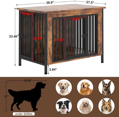 EasyCom 39.96" XL Wooden Large Dog Crate Furniture for Medium and Large Breed, Chew-Resistant Dog