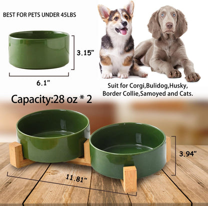 Petygooing Ceramic Dog Cat Bowl Set with Stand, Pet Food and Water Dishes,Medium Pet Bowl Anti