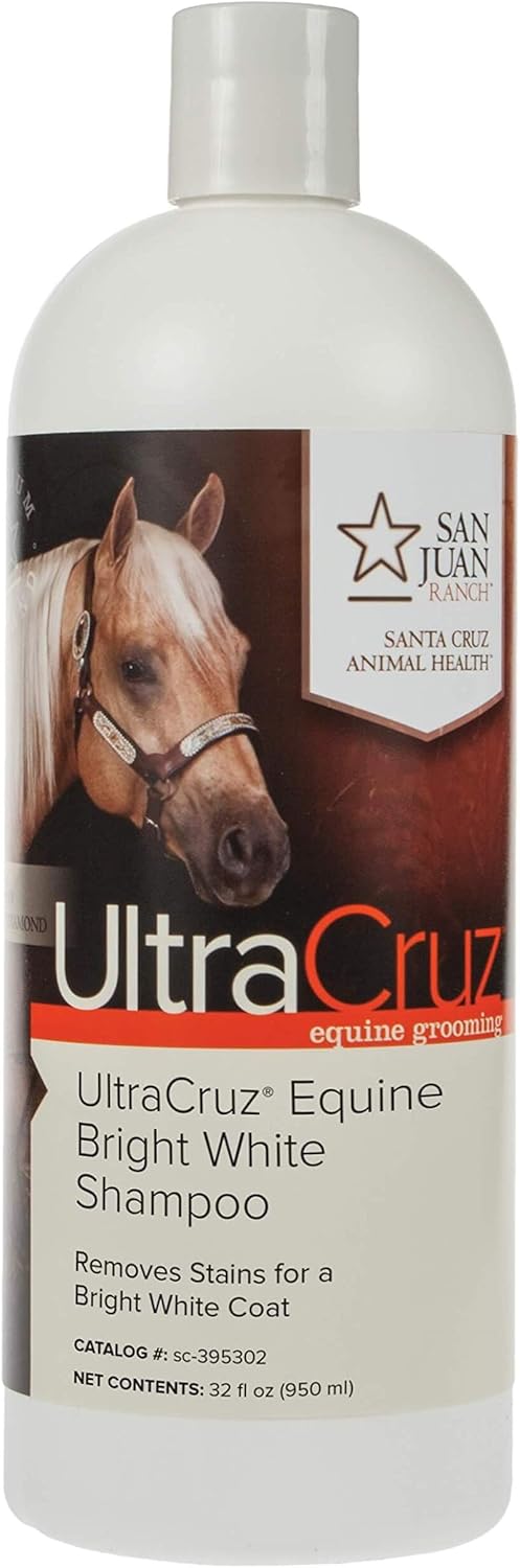 UltraCruz Equine Bright White Horse Shampoo & Conditioner Bundle, 32 oz Each with 16 oz Detangler