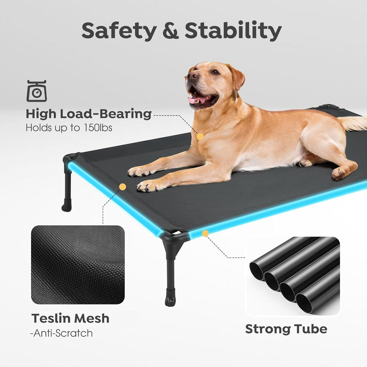 Veehoo Portable Raised Dog Cot, Cooling Elevated Pet Bed with Washable & Breathable Mesh, No-Slip