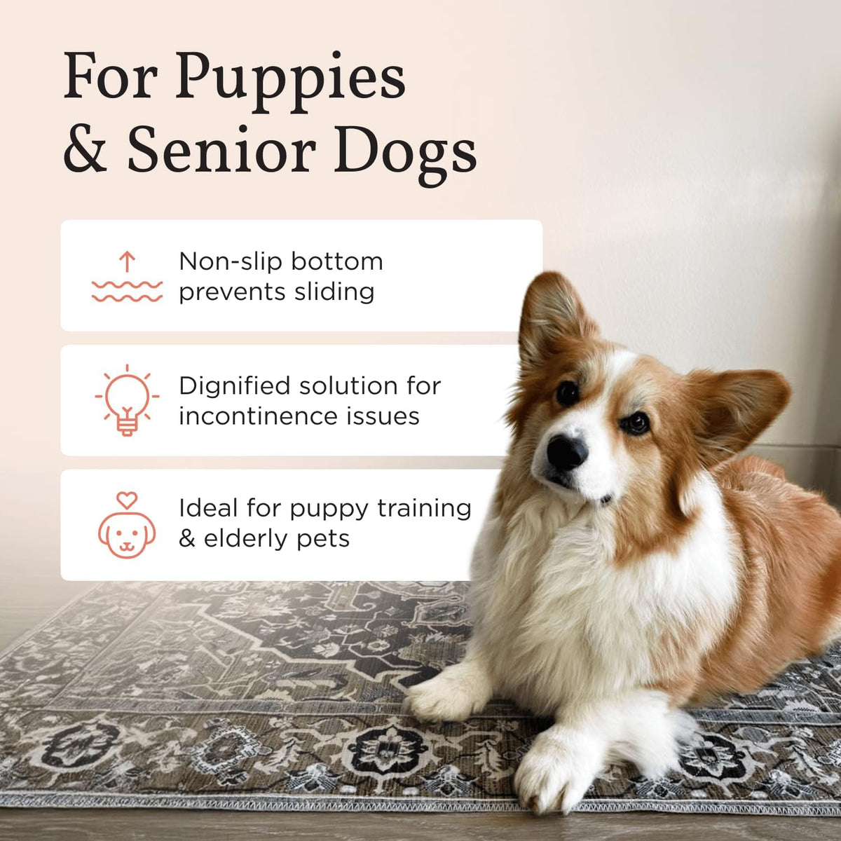 LOVEWAG Washable Dog Pee Pads, 24" x 16", Waterproof, Non-Slip, Super Absorbent, Reusable