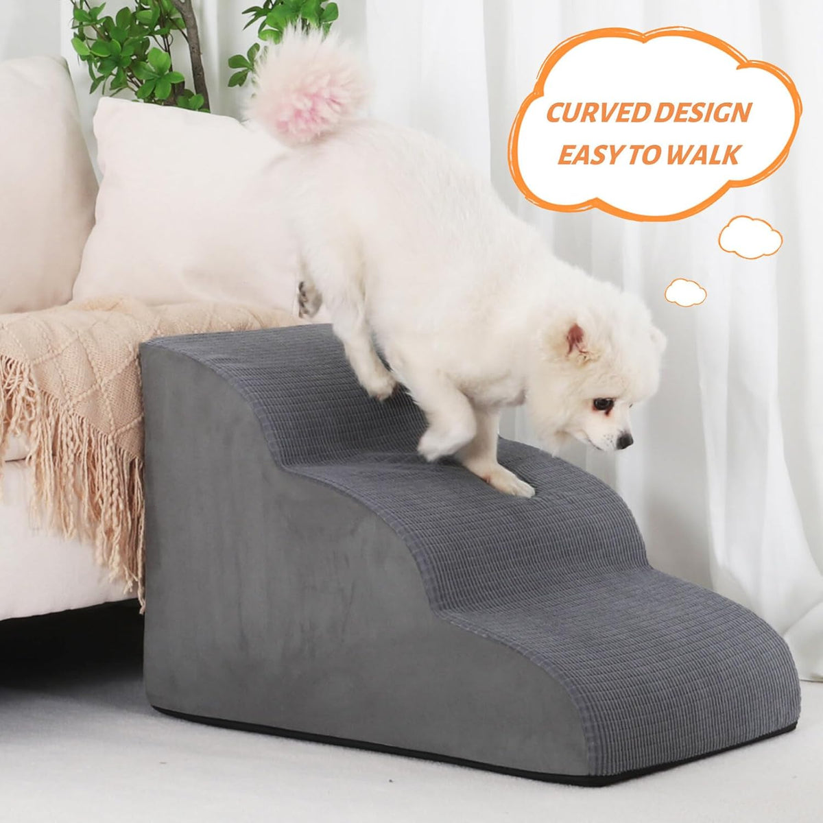 3-Step Dog Ramp and Stairs for Sofa and Chair - Non-Slip Sturdy Pet Steps for Small Dogs and