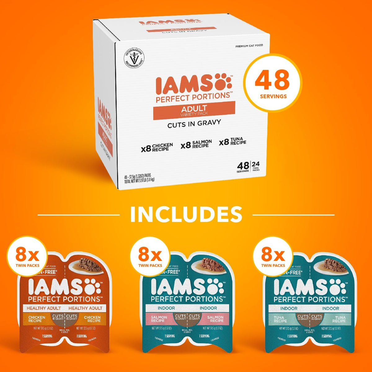 IAMS Perfect Portions Adult Wet Cat Food Cuts in Gravy, Chicken, Tuna, and Salmon Recipe Variety