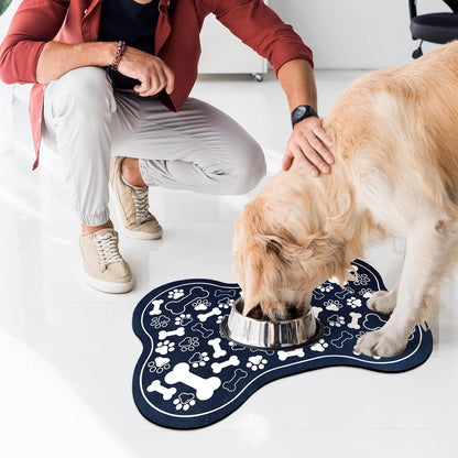 Dog & Cat Food Mat Bone Shaped Pet Feeding Mat Quick Absorb Water Bowl Placemat with Rubber Backing