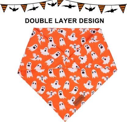 PTDECOR Halloween Dog Bandana, Reversible Holiday Pet Puppy Scarf, Multi Size, Triangle Halloween