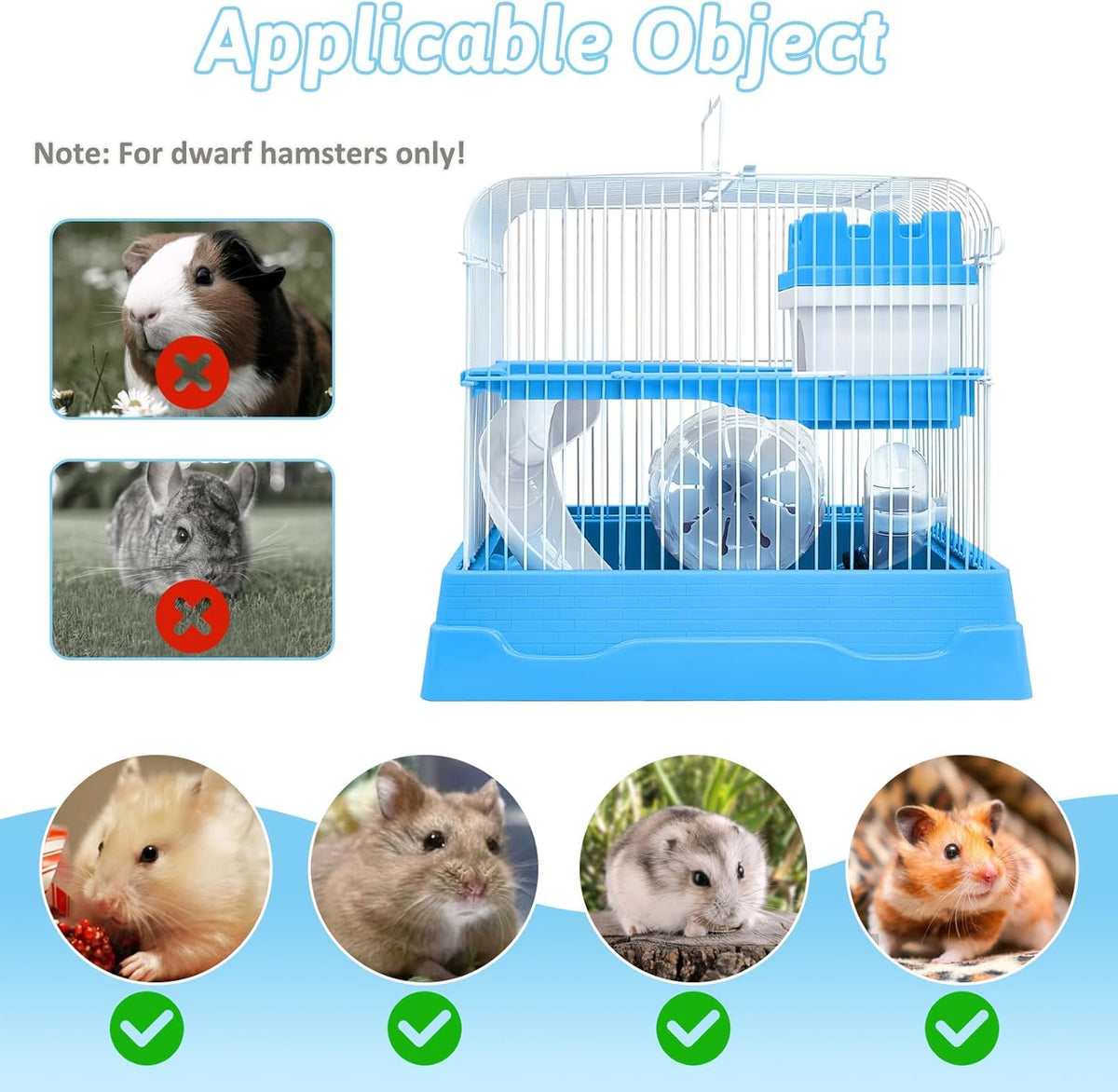 PINVNBY 2-Tier Dwarf Hamster Cage, Travel Portable Mouse Cage Gerbil Cages and Habitats Small