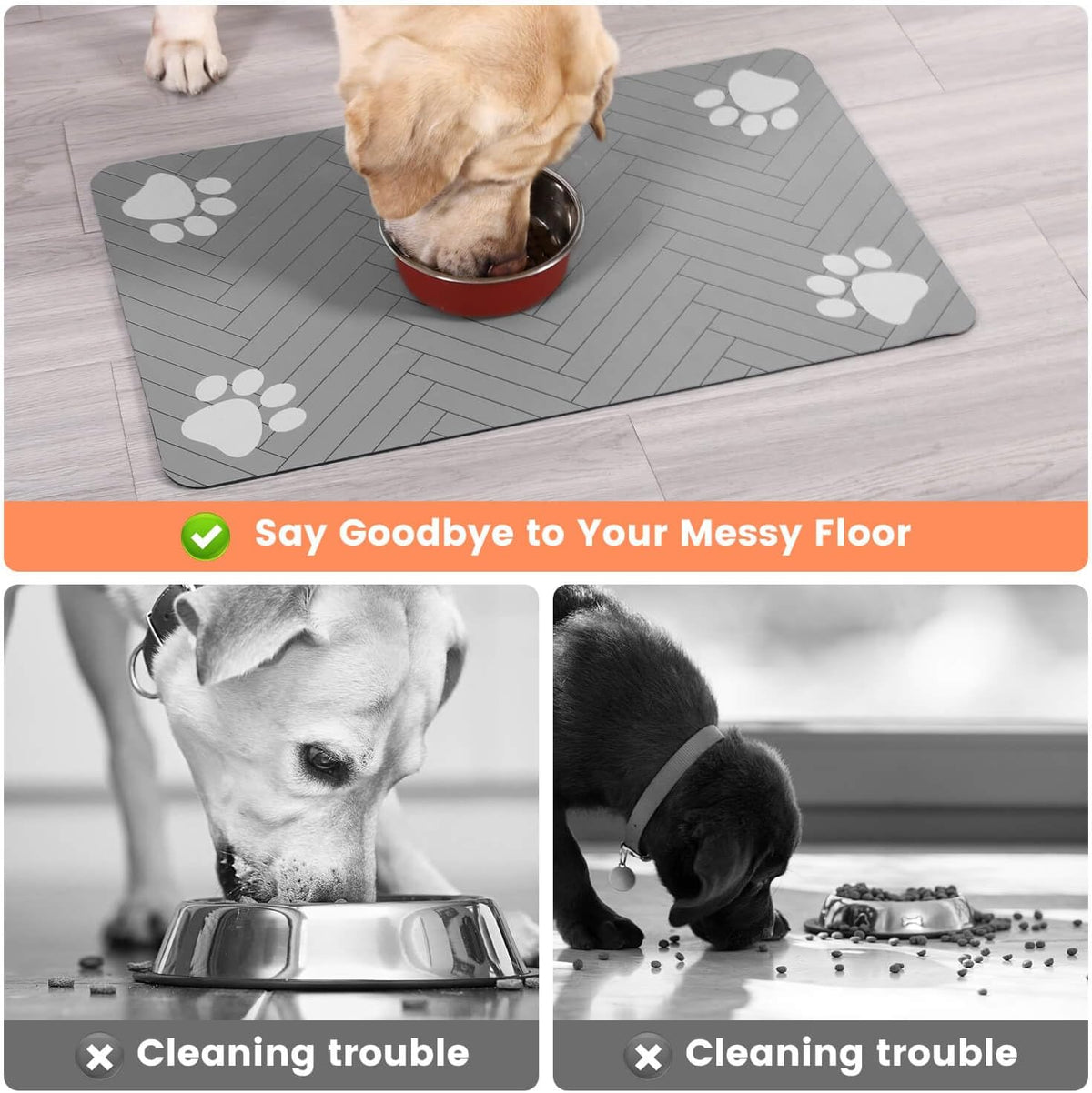 Pet Feeding Mat-Absorbent Pet Placemat for Food and Water Bowl, with Waterproof Rubber Backing