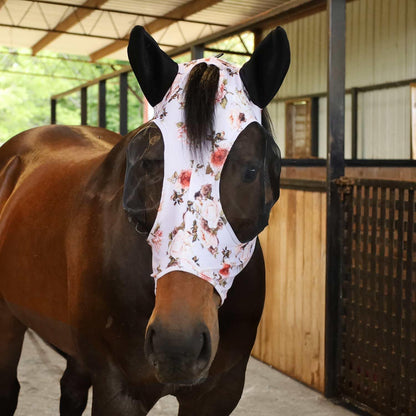 Jeffers Expression Lycra Horse Fly Mask – Oversize, Rose Garden – Lightweight Stretch Horse Mask