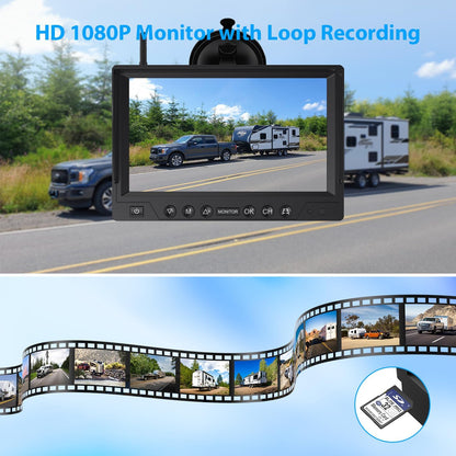 2 Magnetic Solar Wireless Backup Camera HD 1080P 9" DVR Monitor, Solar Rechargeable RV Backup
