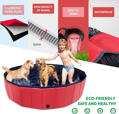 Foldable Dog Pool, 47" x 12" Kiddie Pool with Hard Plastic, Non-Slip Dog Bath Tub for Outdoor