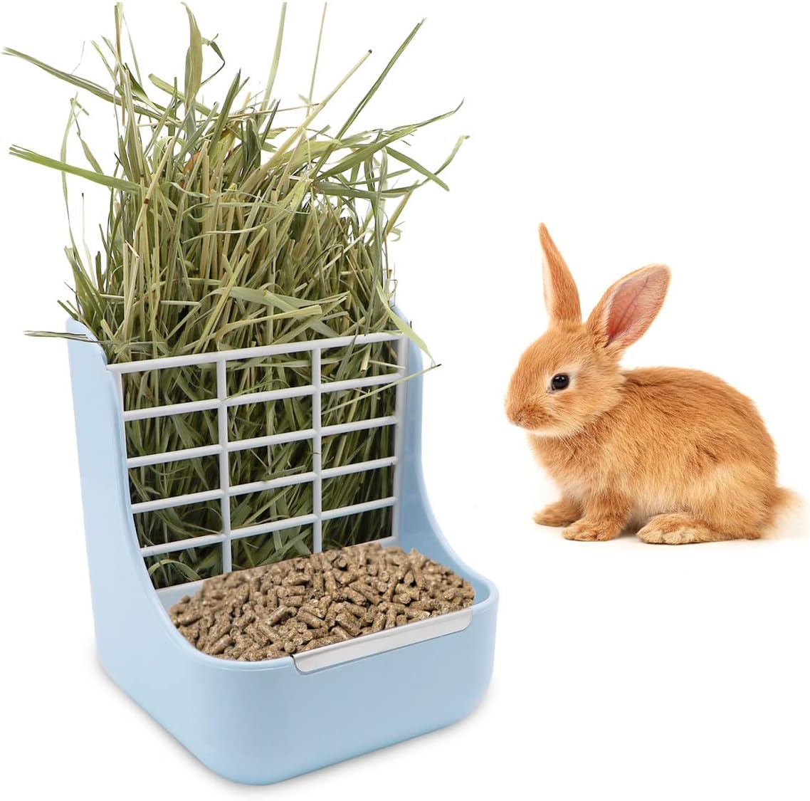 Litewoo Rabbit Hay Feeder Guinea Pig Feeder, 2 in 1 Automatic Small Animal Food Bowl Feeding Cage