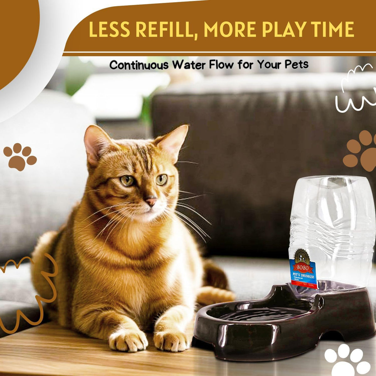 Flexzion Automatic Gravity Pet Waterer for Cat & Dog - Non-Skid & Easy-Clean Auto Replenish Water