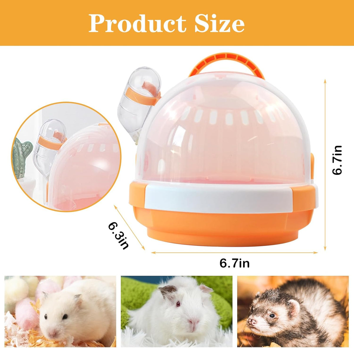 Hamster Carrier Cage with Water Bottle,Portable Dwarf Hamster Travel Carrier Plastic Guinea Pig