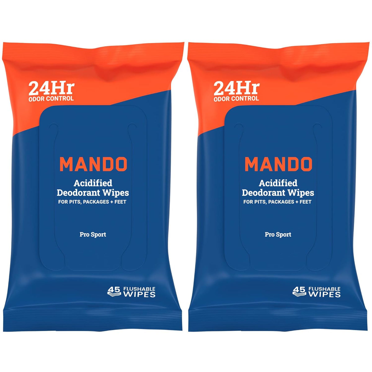 Mando Deodorant Wipes - 24 Hour Odor Control - Aluminum Free, Baking Soda Free, Skin Safe - 45