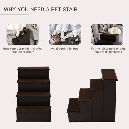 PawHut Pet Stairs, Small Pet Steps with Cushioned Removable Covering for Dogs and Cats Up to 22