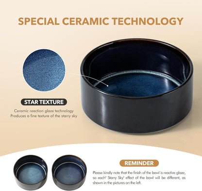 Ceramic 6.1inch Raised Double Dog Bowls Set with Acacia Wood Stand, 2 Heights Elevated, Food &