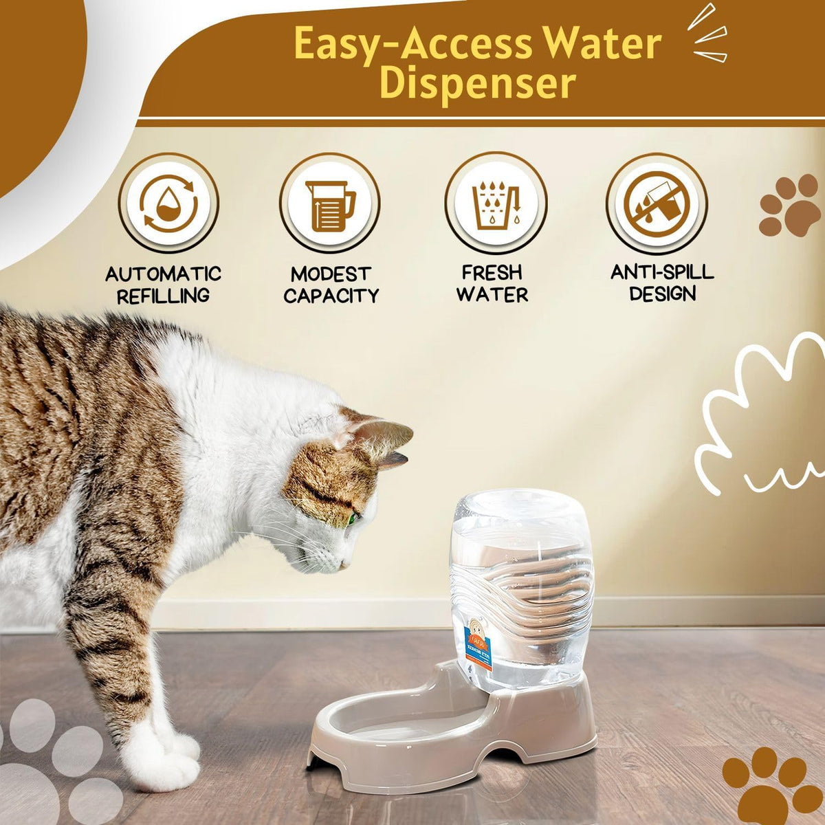 Flexzion Automatic Gravity Pet Waterer for Cat & Dog - Non-Skid & Easy-Clean Auto Replenish Water