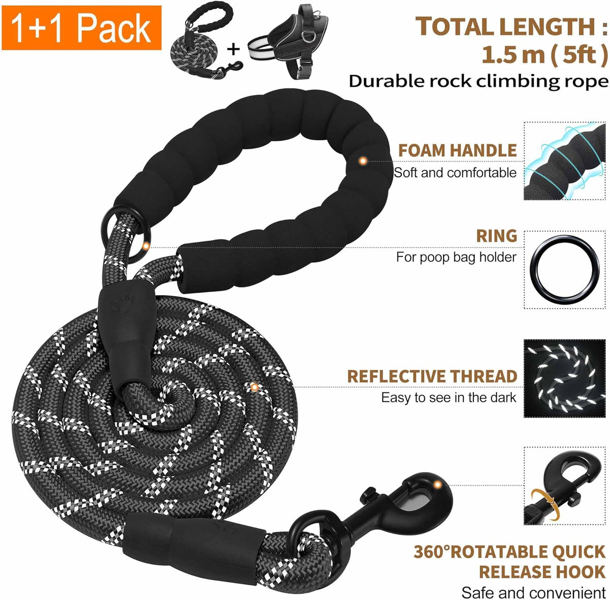 Haapaw Essential Dog Harness, No Pull Pet Vest with 3 Leash Clips, No Choke, Reflective, Adjustable